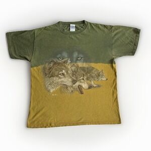 VTG 90s TWO TONE WOLF NATURE‎ Graphic T-Shirt Cotton Size Large / XL